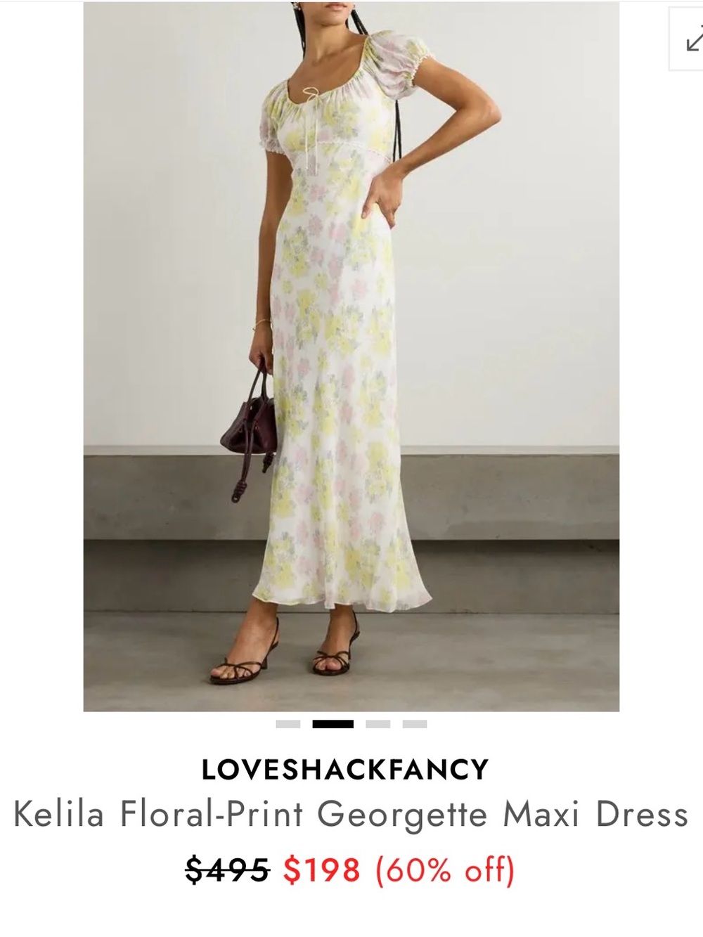 LoveShackFancy Maxi Dress in Pastel Yellow & Pink Floral